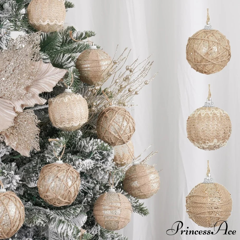 Large Shatterproof Clear Glitter Plastic Christmas Ball Ornaments - Flaxen Light Champagne /