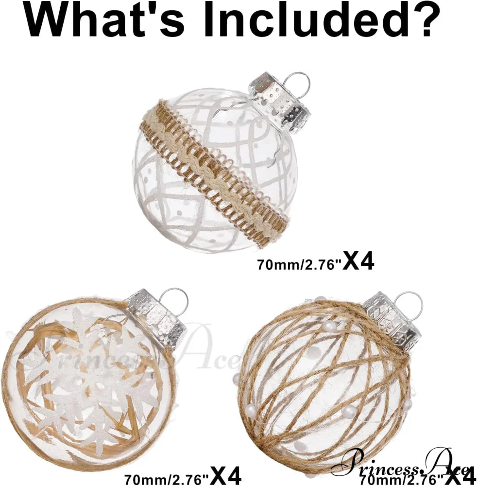 Large Shatterproof Clear Glitter Plastic Christmas Ball Ornaments - Flaxen Christmas-Qz