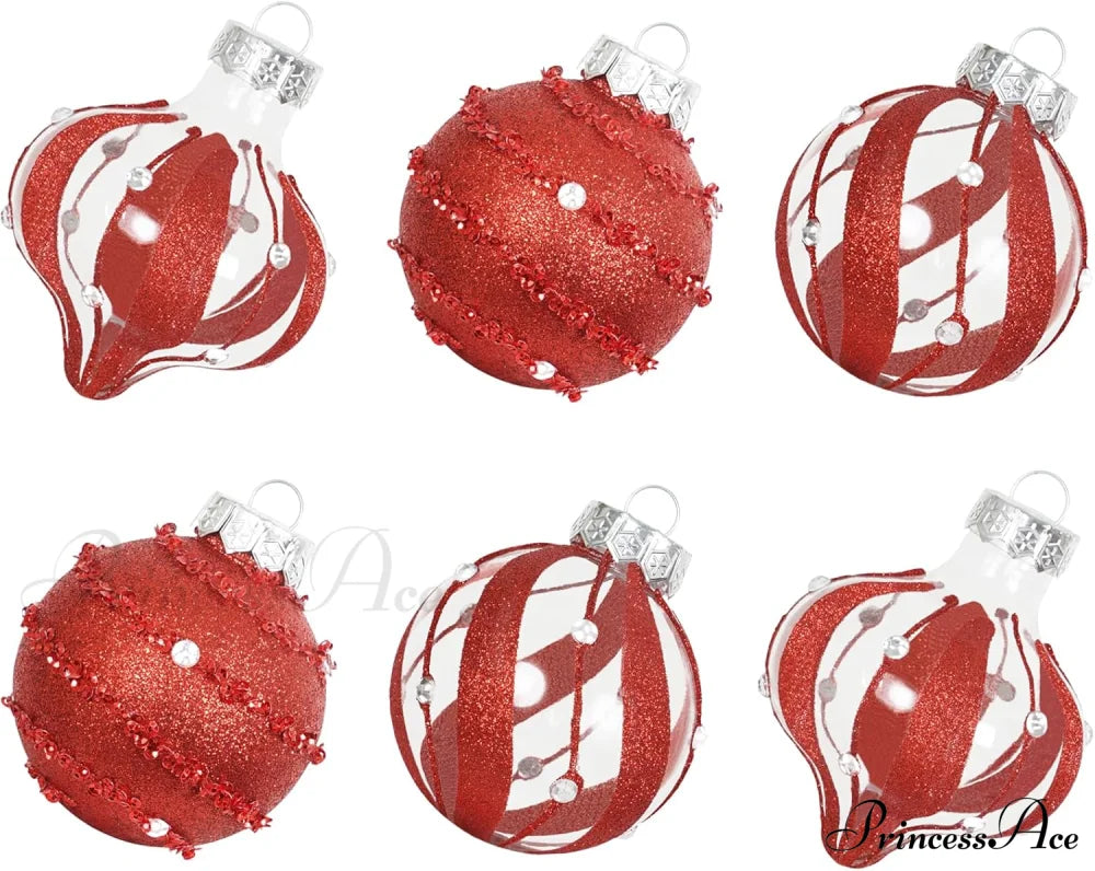 Large Shatterproof Clear Glitter Plastic Christmas Ball Ornaments - Flaxen Red / 70Mm/2.75’’