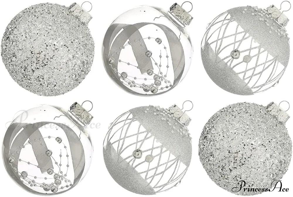 Large Shatterproof Clear Glitter Plastic Christmas Ball Ornaments - Flaxen Silver /