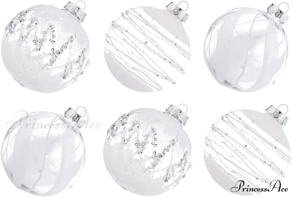 Large Shatterproof Clear Glitter Plastic Christmas Ball Ornaments - Flaxen Snow White /