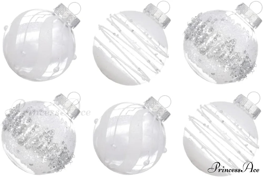 Large Shatterproof Clear Glitter Plastic Christmas Ball Ornaments - Flaxen Snow White /