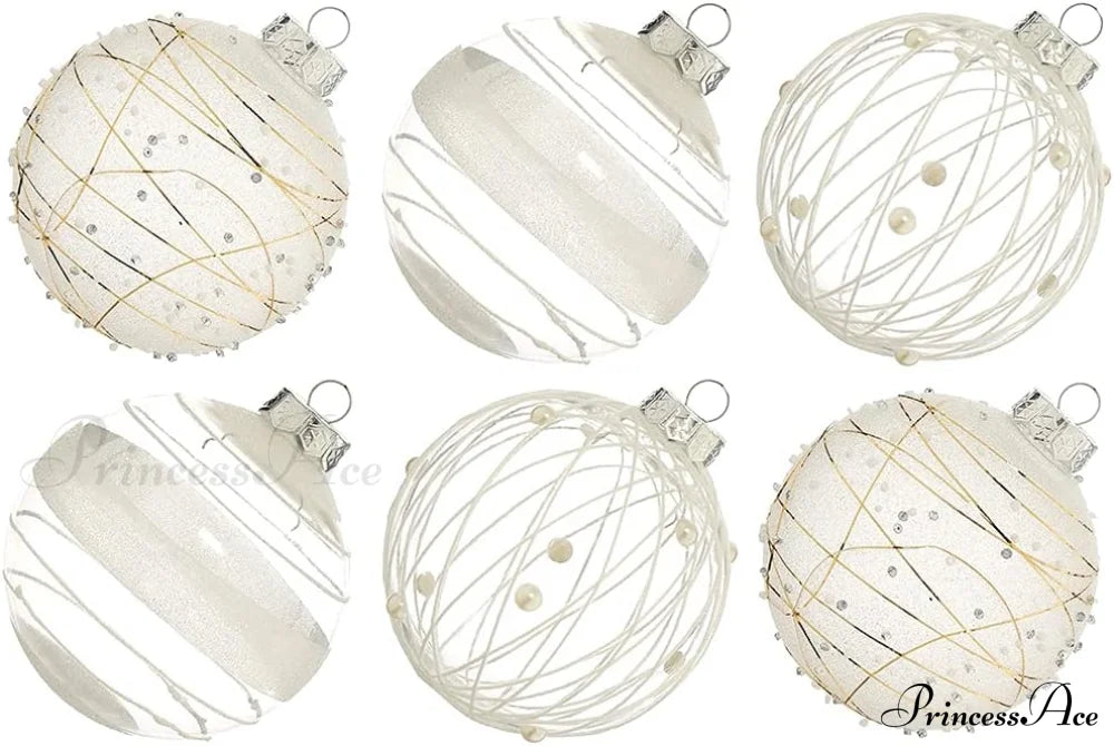 Large Shatterproof Clear Glitter Plastic Christmas Ball Ornaments - Flaxen White / 100Mm/3.94’’