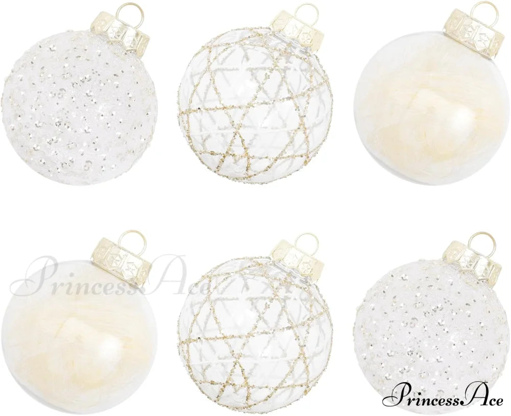 Large Shatterproof Clear Glitter Plastic Christmas Ball Ornaments - Flaxen White Champagne /