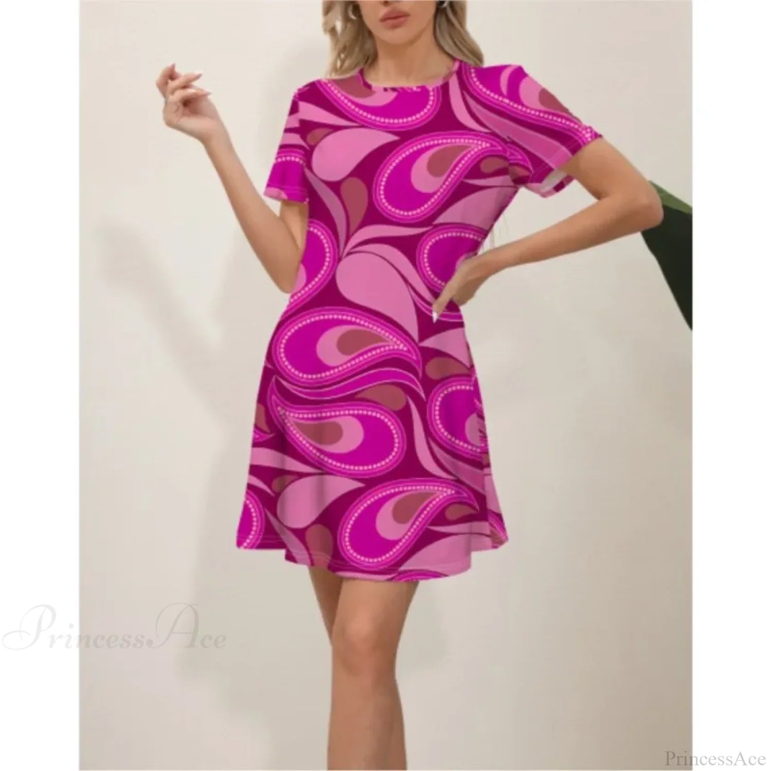 Latest Summer Fashion Floral Print Round Neck Dress color10 / S oldfloraldress-250126