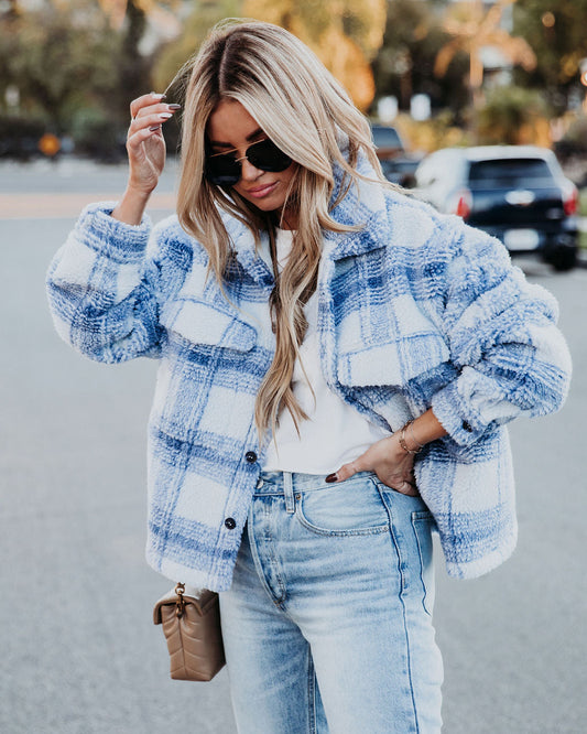 Winter Plaid Button Down Jacket with Pockets