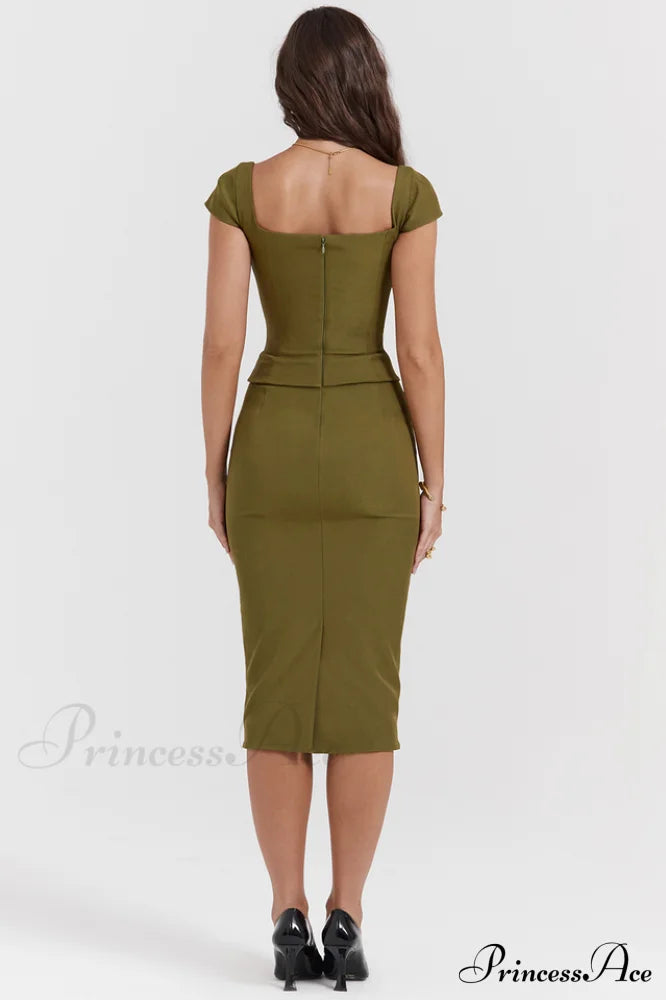 Layana Olive Stylish Corset Midi Dress