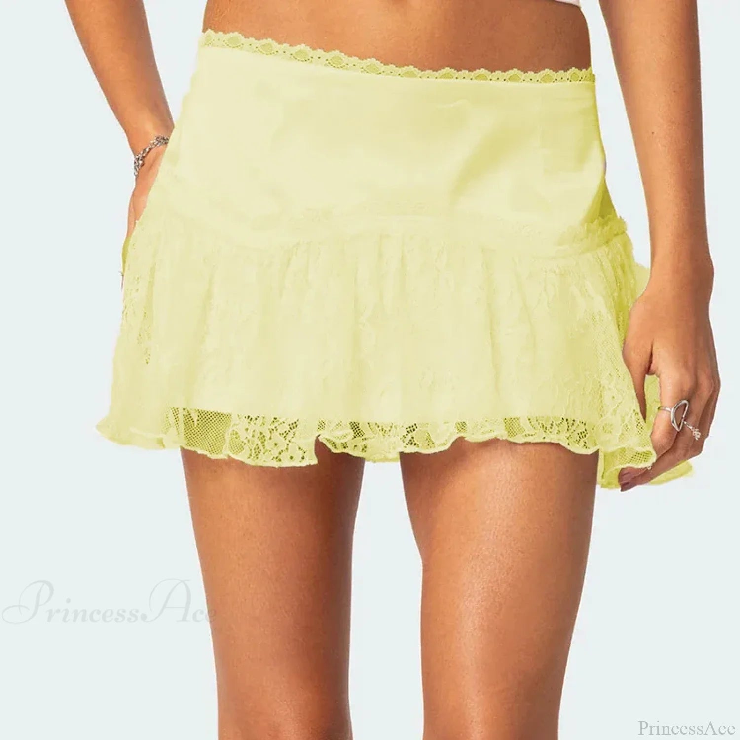 Layered Lace Flowy Ruffle Skirt Yellow / S skirts-250223