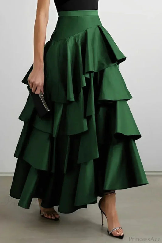 Layered Ruffle Maxi Cake Skirt Green / M / CHINA