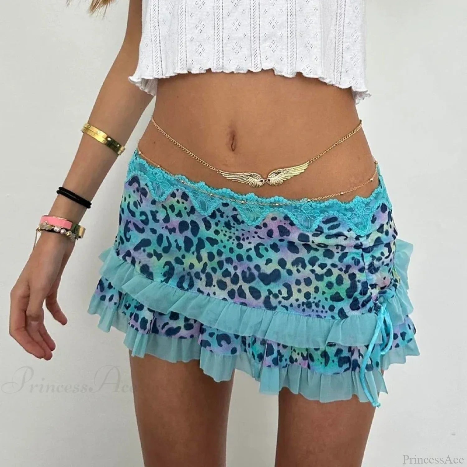 Layered Ruffles A-Line Skirt Blue / S skirts-250223