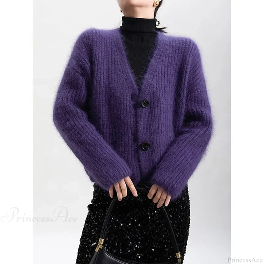 Lazy Thick Long Sleeve Feminine Cardigan Purple / S