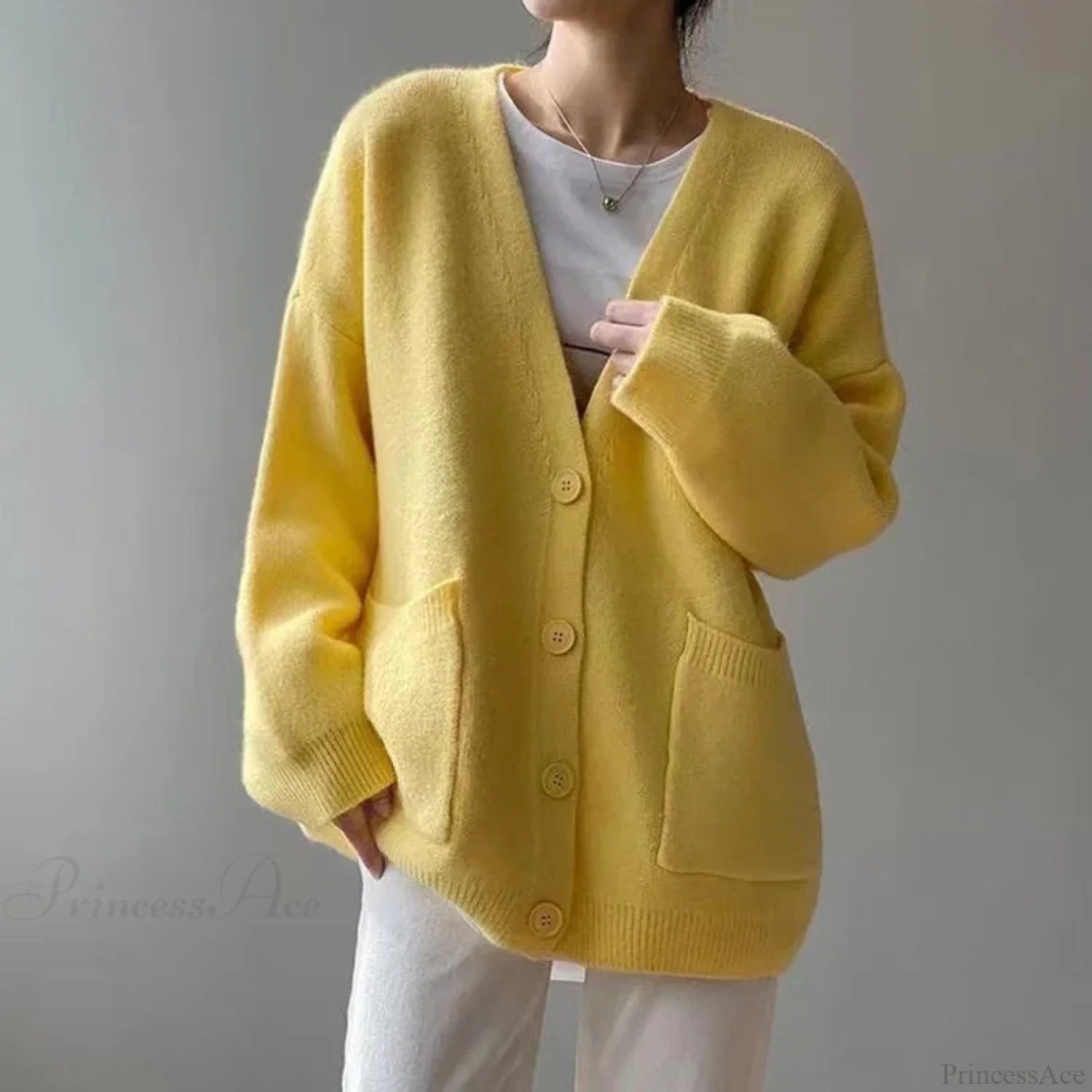 Lazy Wind Yellow Single-Breasted Knit Cardigan cardiagn-250126
