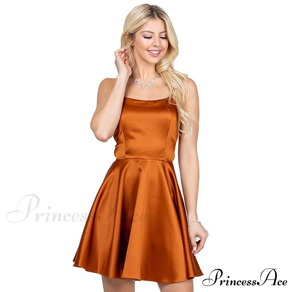 Leandra Satin Stylish Skater Dress Coral Color / M S.o. Short Dresses