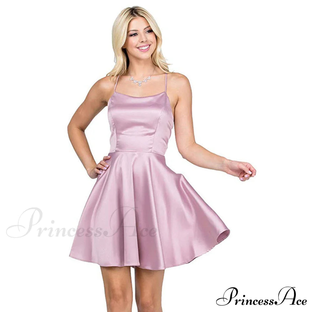 Leandra Satin Stylish Skater Dress Purplish Red / S S.o. Short Dresses