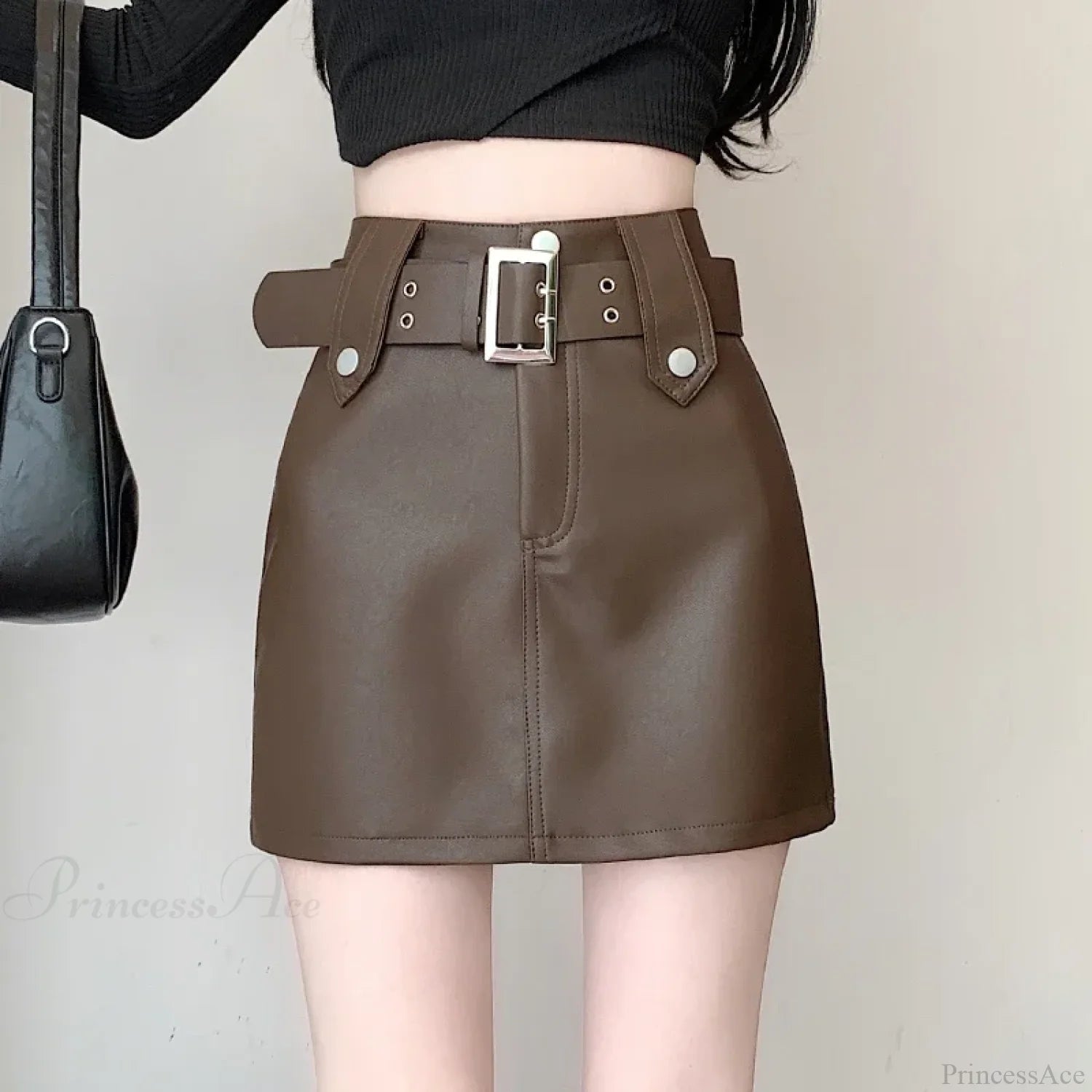 Leather High Waist Gothic Skirt Brown / S skirts-250223