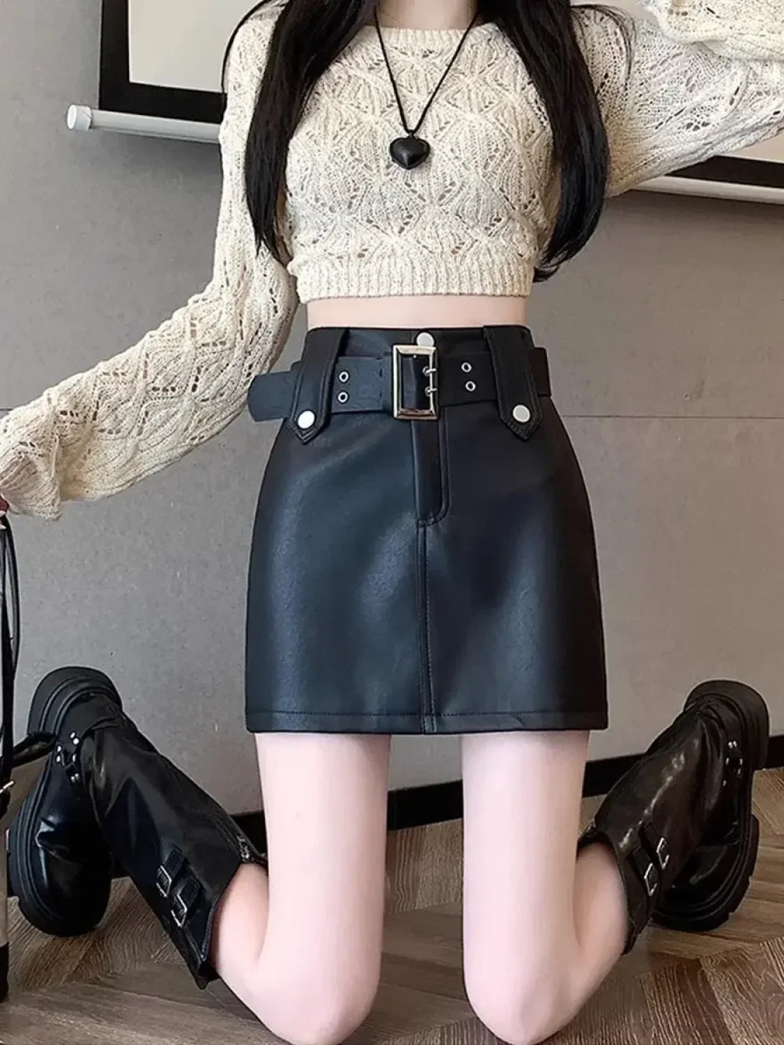 Leather High Waist Gothic Skirt skirts-250223