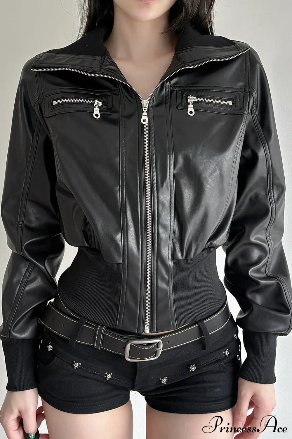 Leather Pocket Patchwork Dark Utility Jacket
