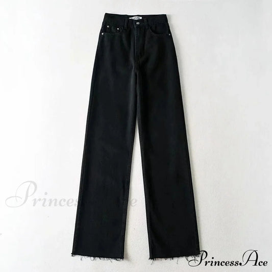 Leg Straight Denim Casual Fashion Women’s - Baggy Jeans High Waist Fit Black / Xs