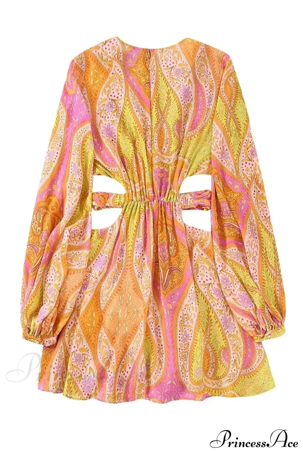 Legant Print Hollow Out Pleated Mini Boho Dress