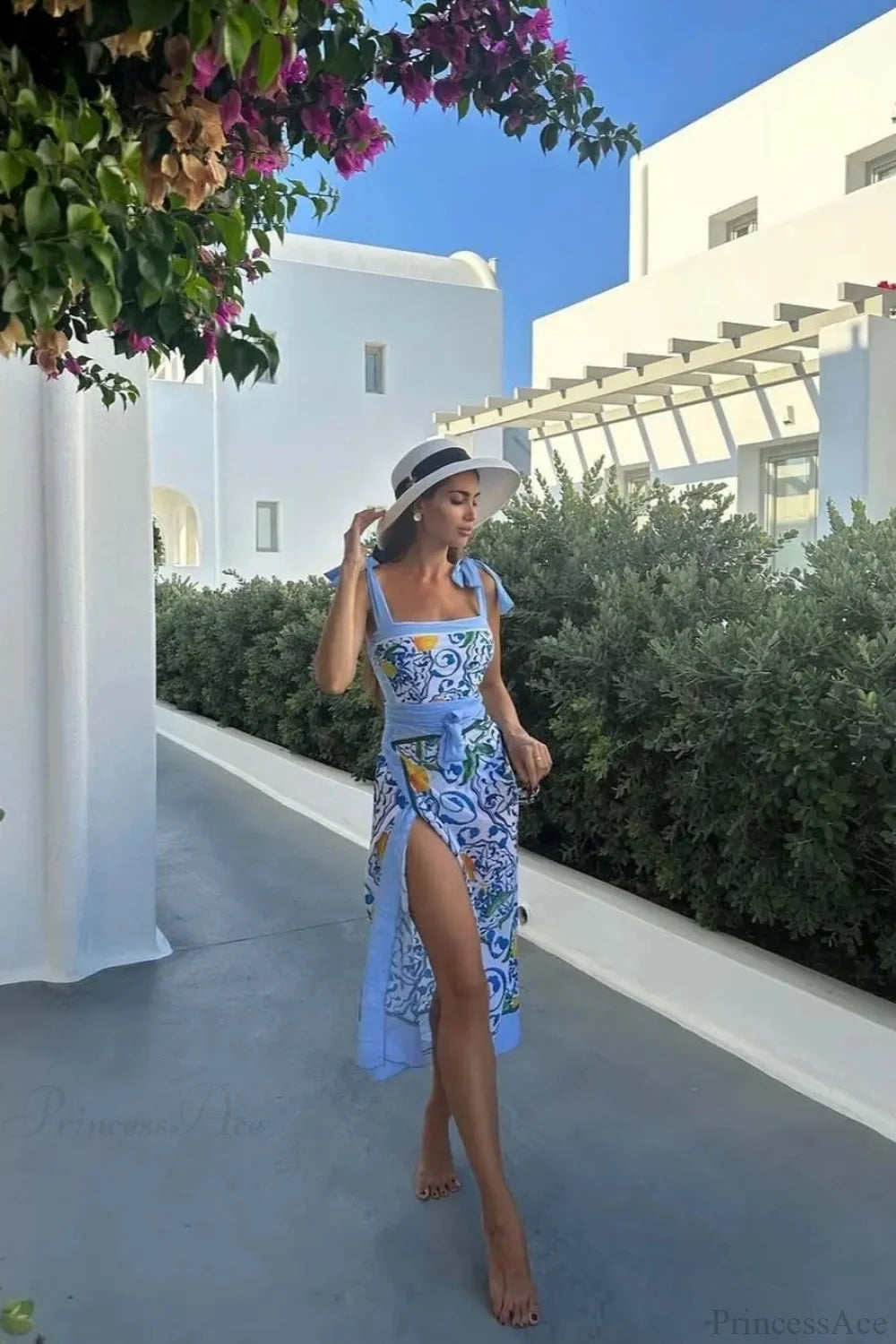 Lemon Floral Sling Sarong Two Piece Set Blue2 / S