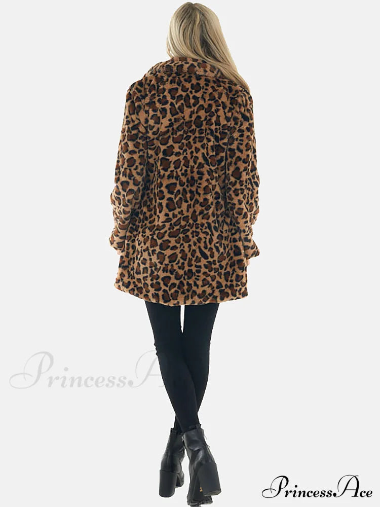 Leopard Bear Hooded Trendy Cute Fuzzy Romper Coats-L