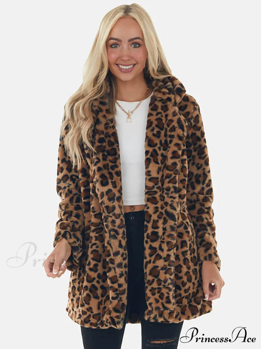 Leopard Bear Hooded Trendy Cute Fuzzy Romper / M Coats-L