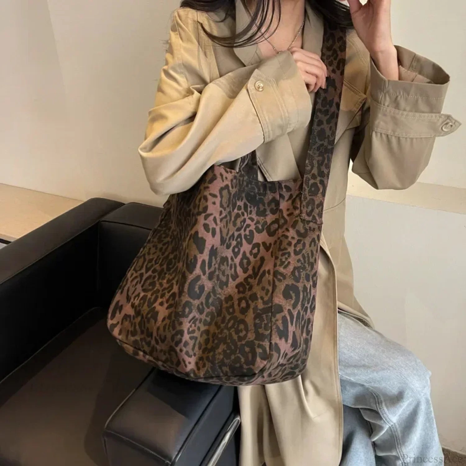 Leopard Design Korean Fashion Shopper Handbag Coffee handbag-250126