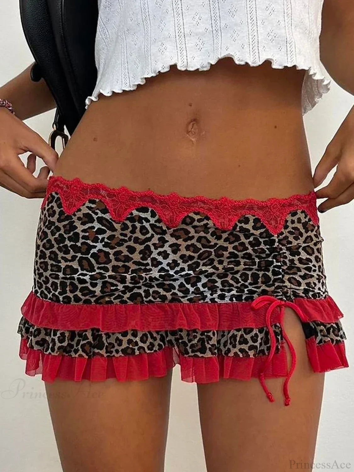 Leopard Drawstring Retro Skirt Red / S skirts-250223