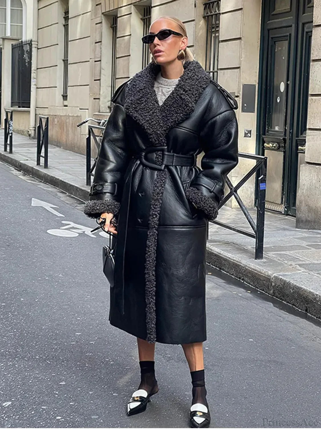 Leopard Faux Mink Fur Winter Overcoat black 1 / S