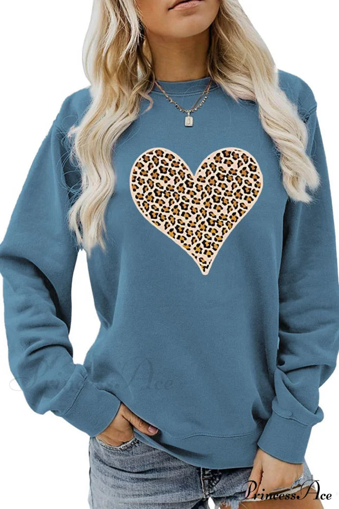 Leopard Hearts Sweatshirt Blue / S Sweatshirts