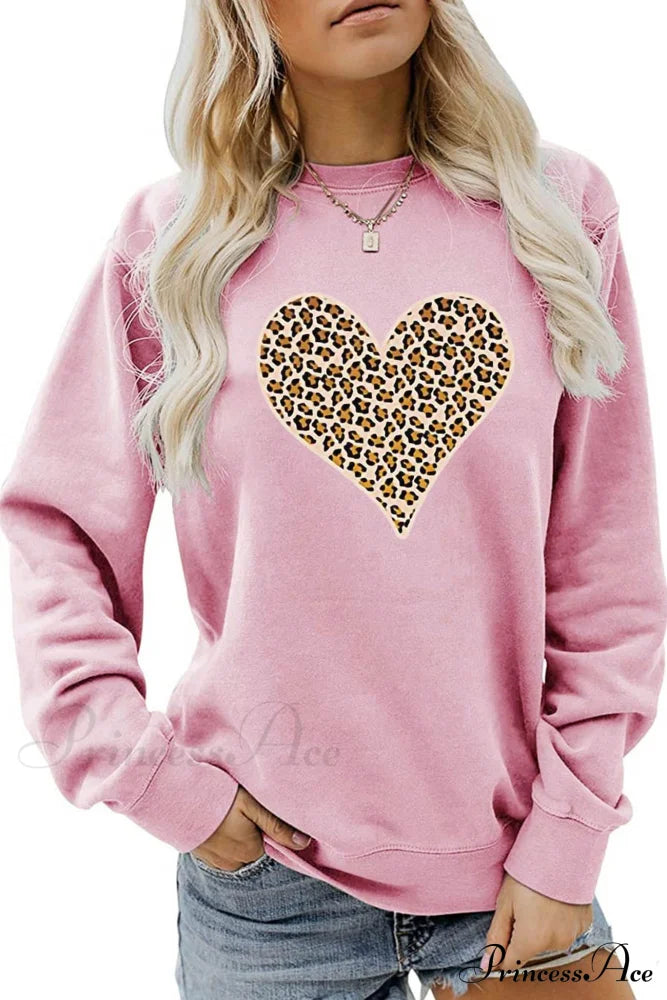 Leopard Hearts Sweatshirt Pink / S Sweatshirts