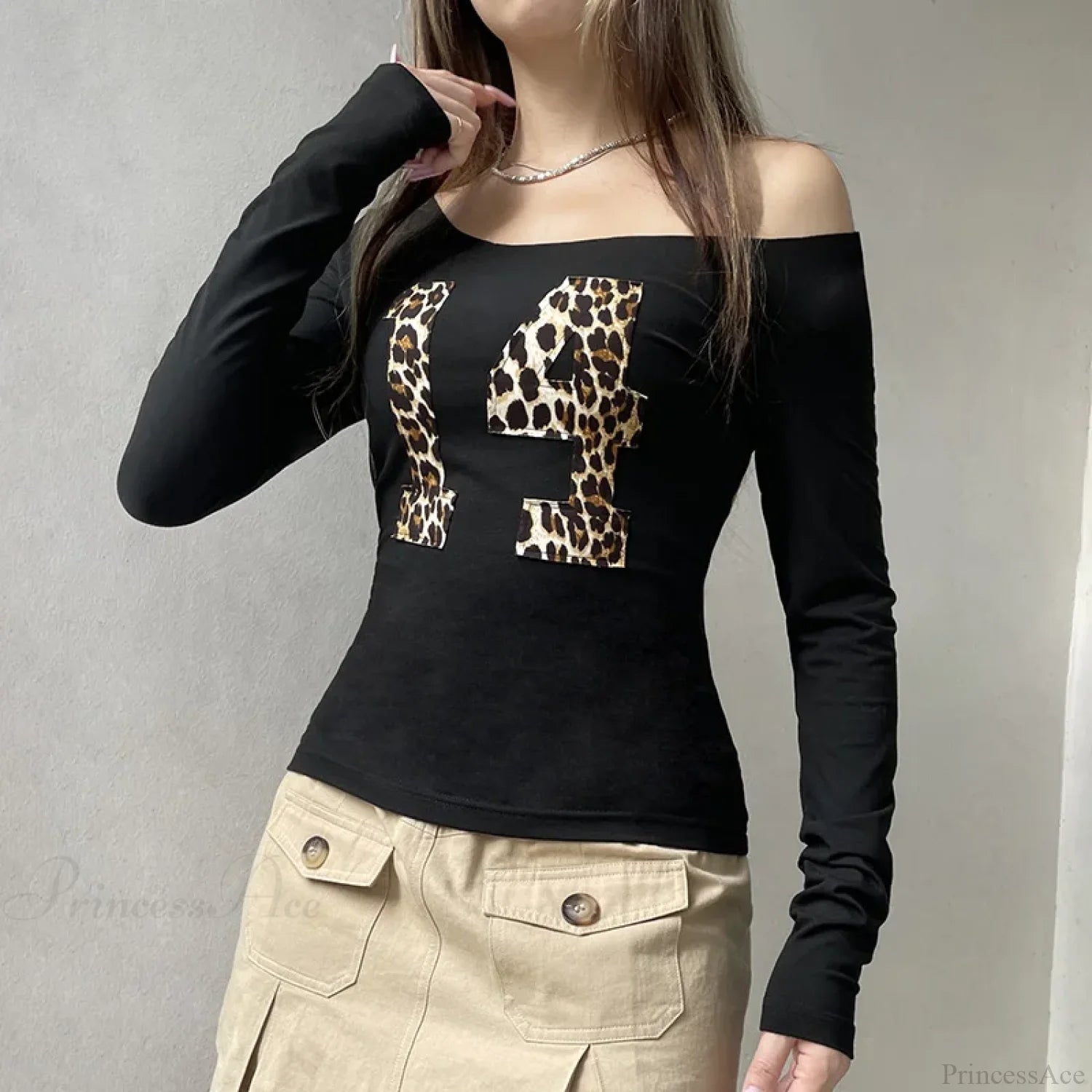 Leopard Off-shoulder Knit Top