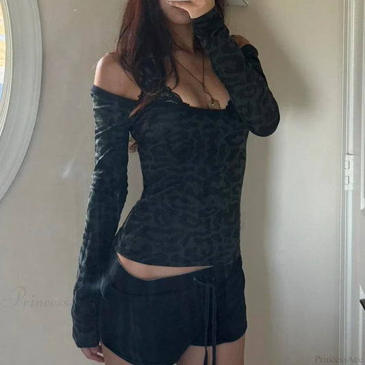 Leopard Patchwork Knit Top Black / S