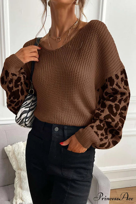 Leopard Patchwork Pullover Sweater Coffee / S Sweaters-L