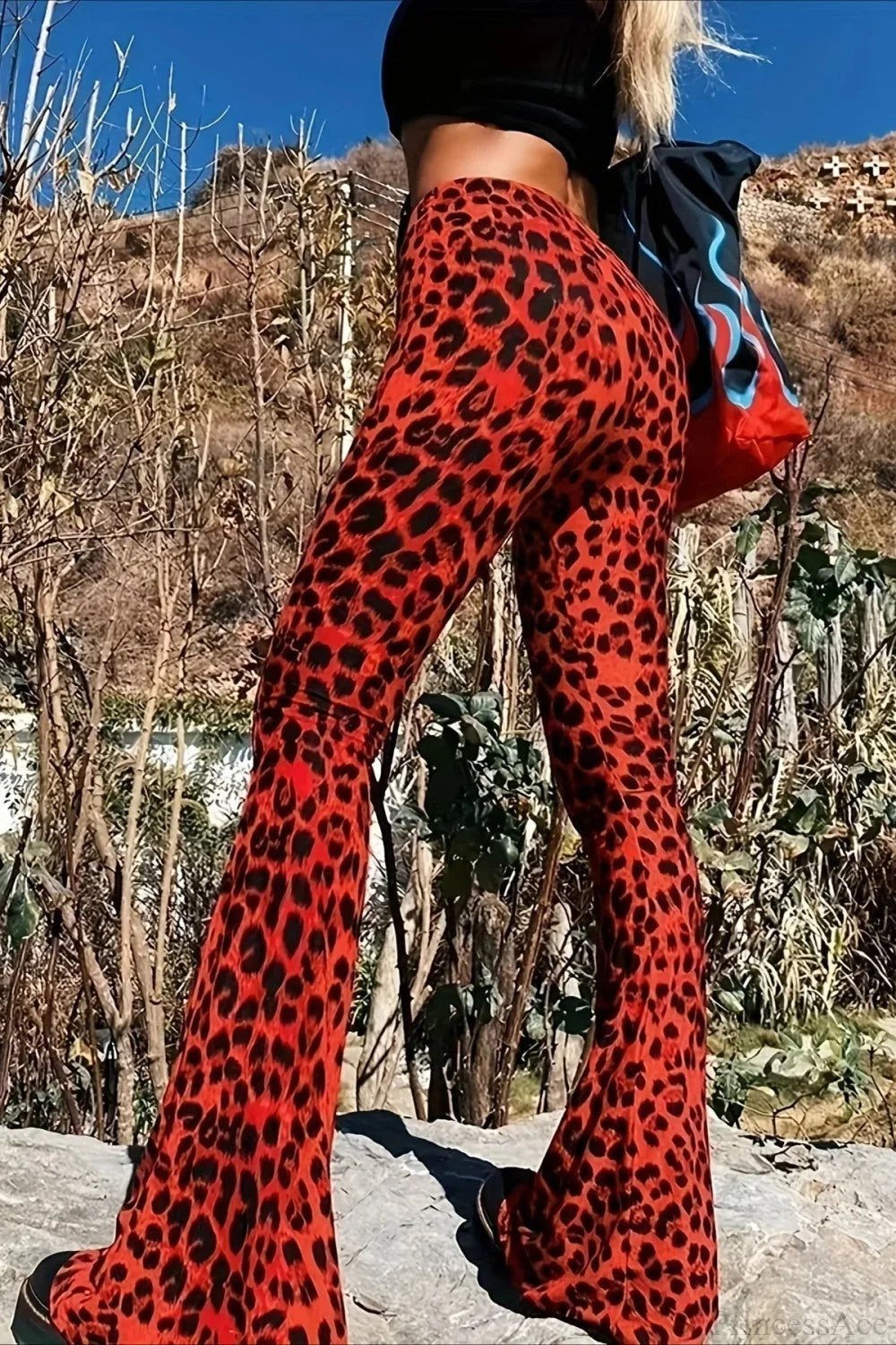 Leopard Print Flare Pant Red / XS