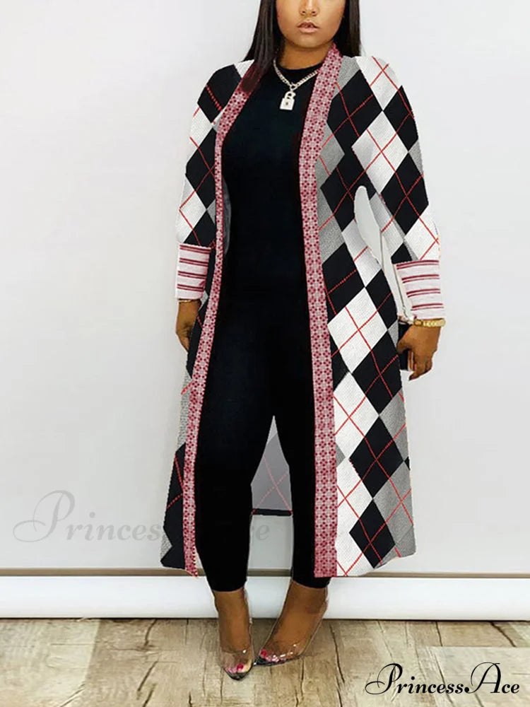 Leopard Print Graceful Bowknot Pleated Dress Plaid / S Cardigan