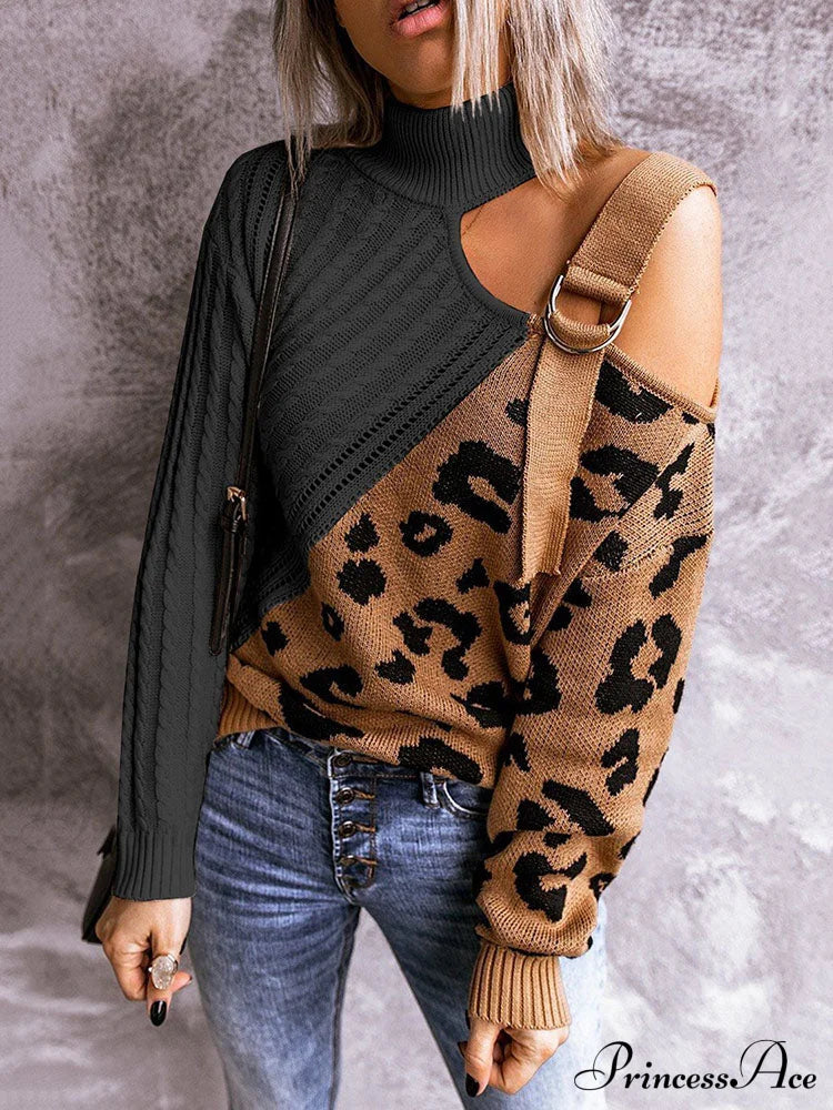 Leopard Print Graceful Crop Hoodie Black / M Sweaters-L