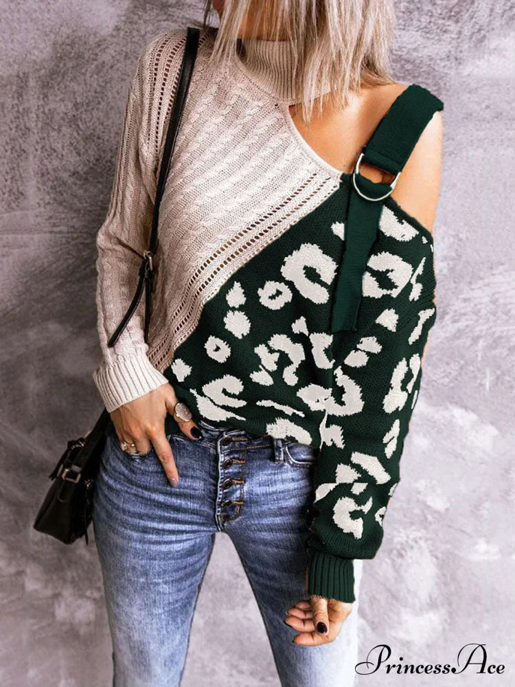 Leopard Print Graceful Crop Hoodie Green / M Sweaters-L