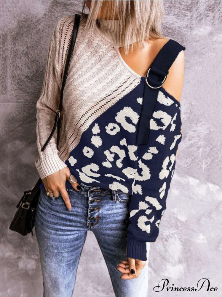 Leopard Print Graceful Crop Hoodie Navy / M Sweaters-L