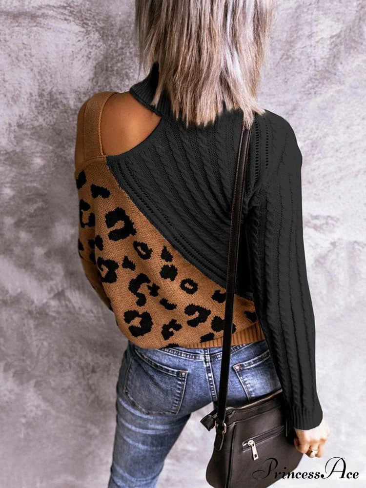 Leopard Print Graceful Crop Hoodie Sweaters-L