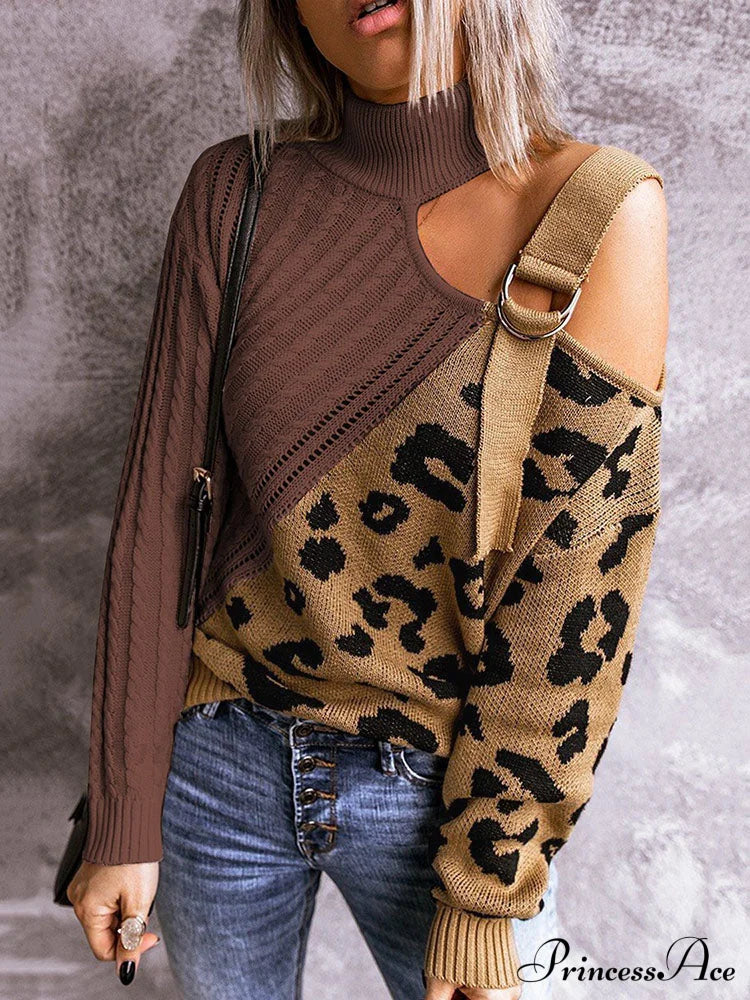 Leopard Print Graceful Crop Hoodie Sweaters-L