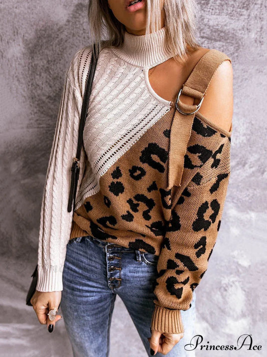 Leopard Print Graceful Crop Hoodie Sweaters-L