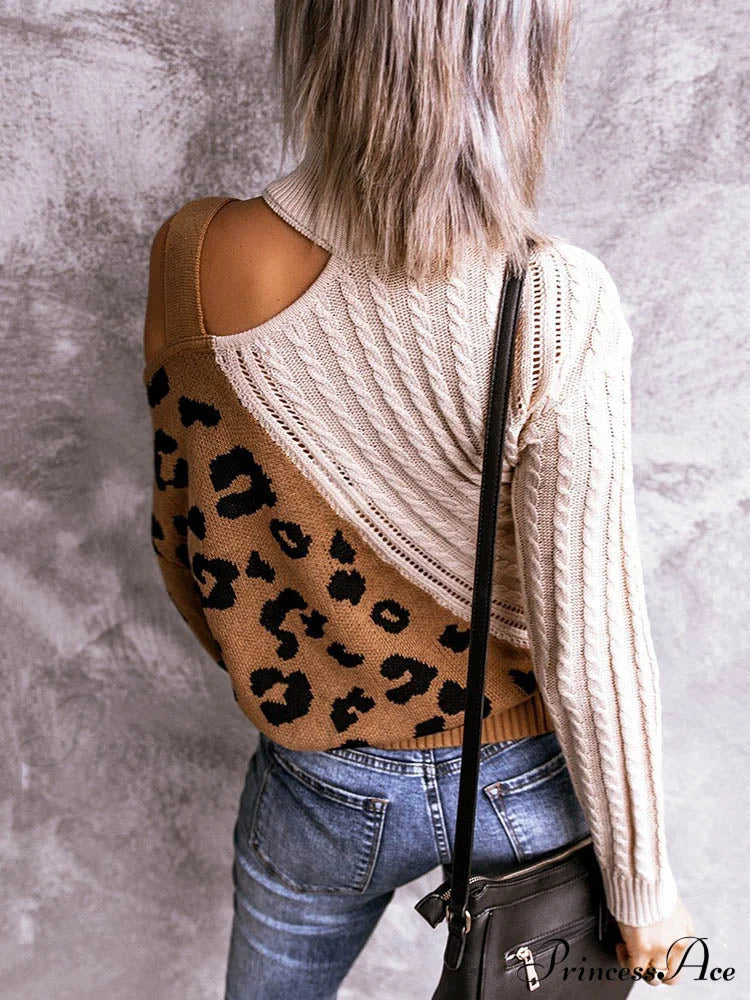 Leopard Print Graceful Crop Hoodie Sweaters-L