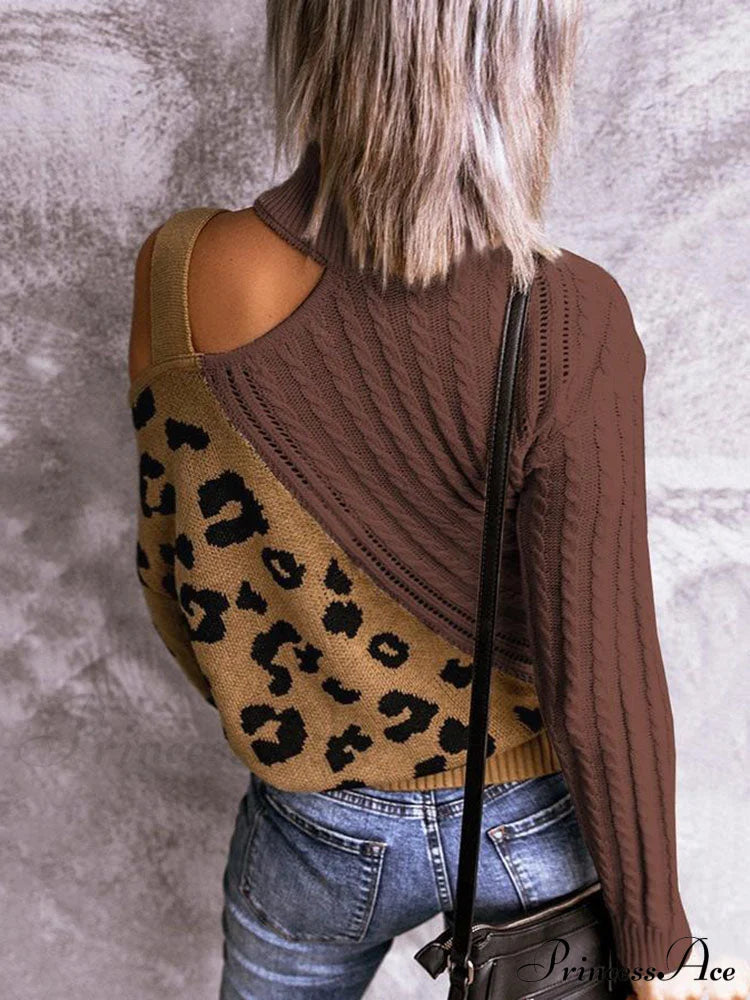 Leopard Print Graceful Crop Hoodie Sweaters-L