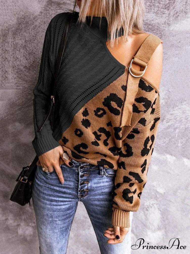 Leopard Print Graceful Crop Hoodie Sweaters-L