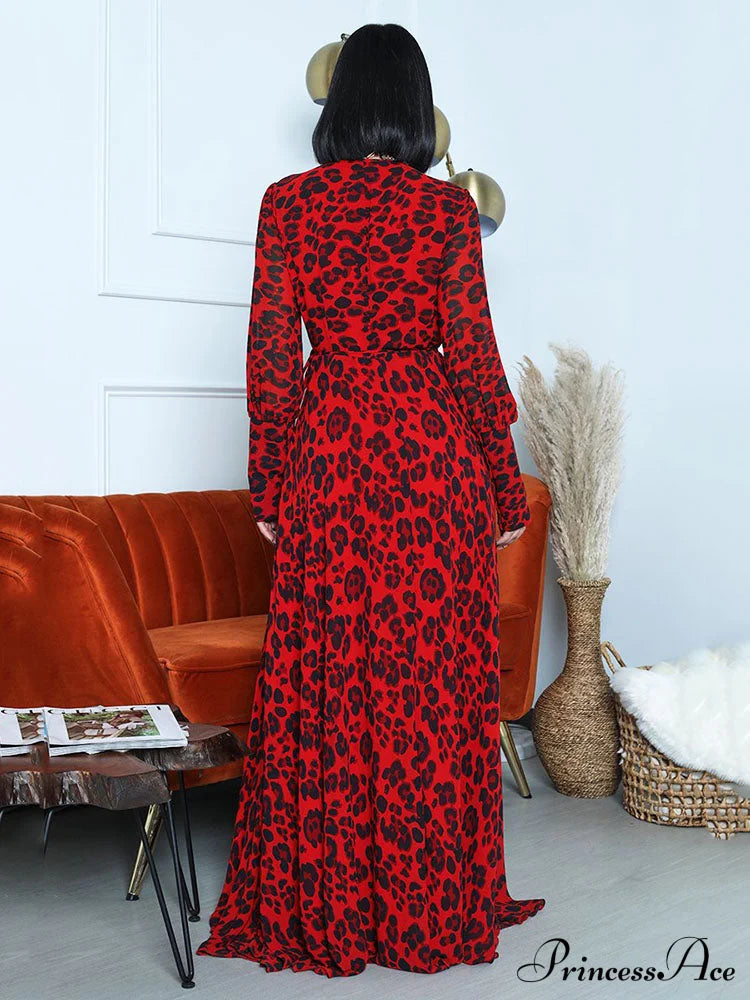 Leopard Print Graceful Patchwork Hollow-Out Sweater Dresses