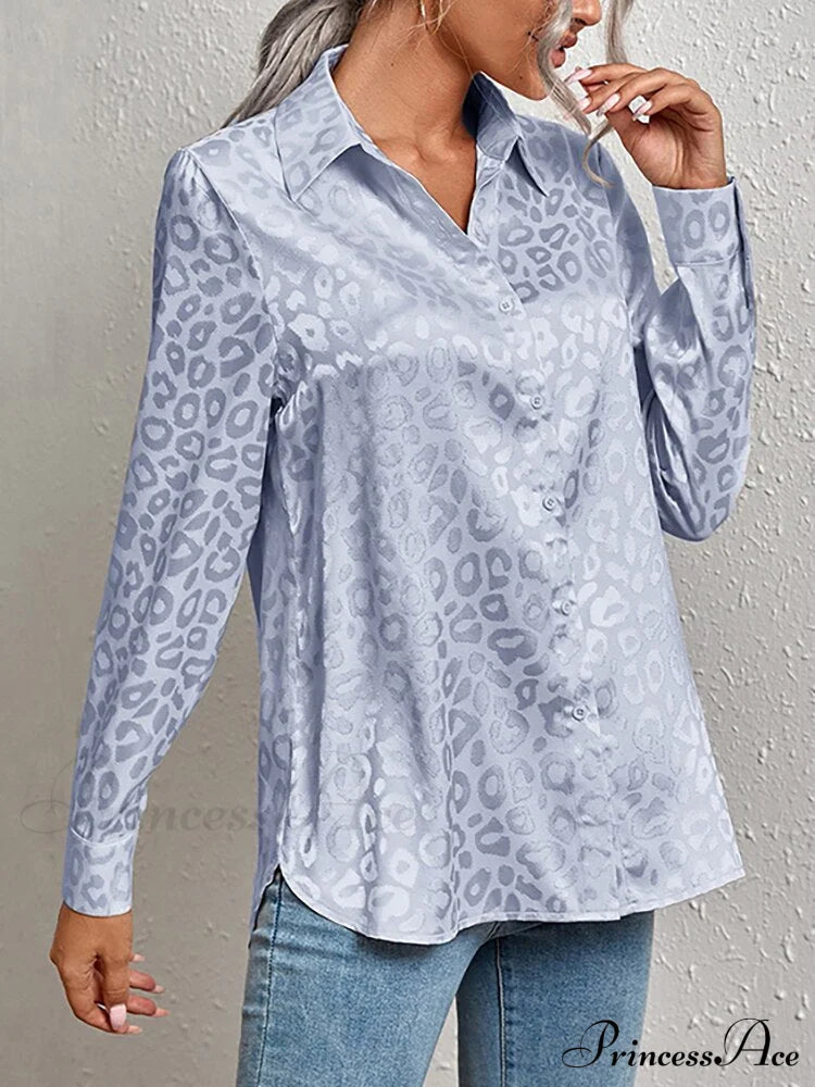 Leopard Print Luxury Blouse Blue / S