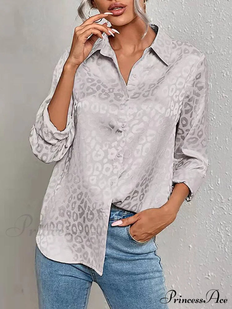 Leopard Print Luxury Blouse Silver Grey / S