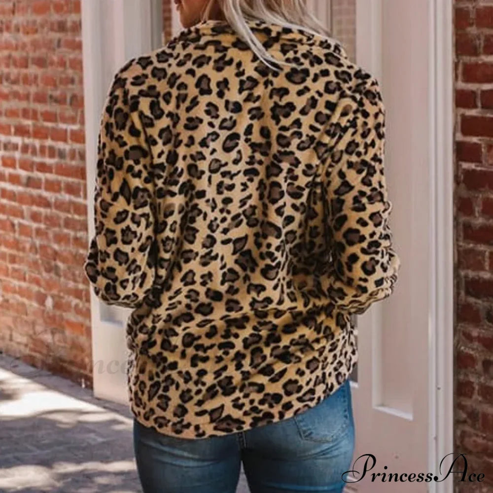 Leopard Print Overcoat Long-Sleeved Chic Trendy Elegant Fashionable Warm Plus Size Jacket