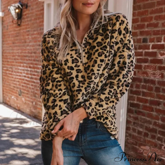 Leopard Print Overcoat Long-Sleeved Chic Trendy Elegant Fashionable Warm Plus Size Jacket